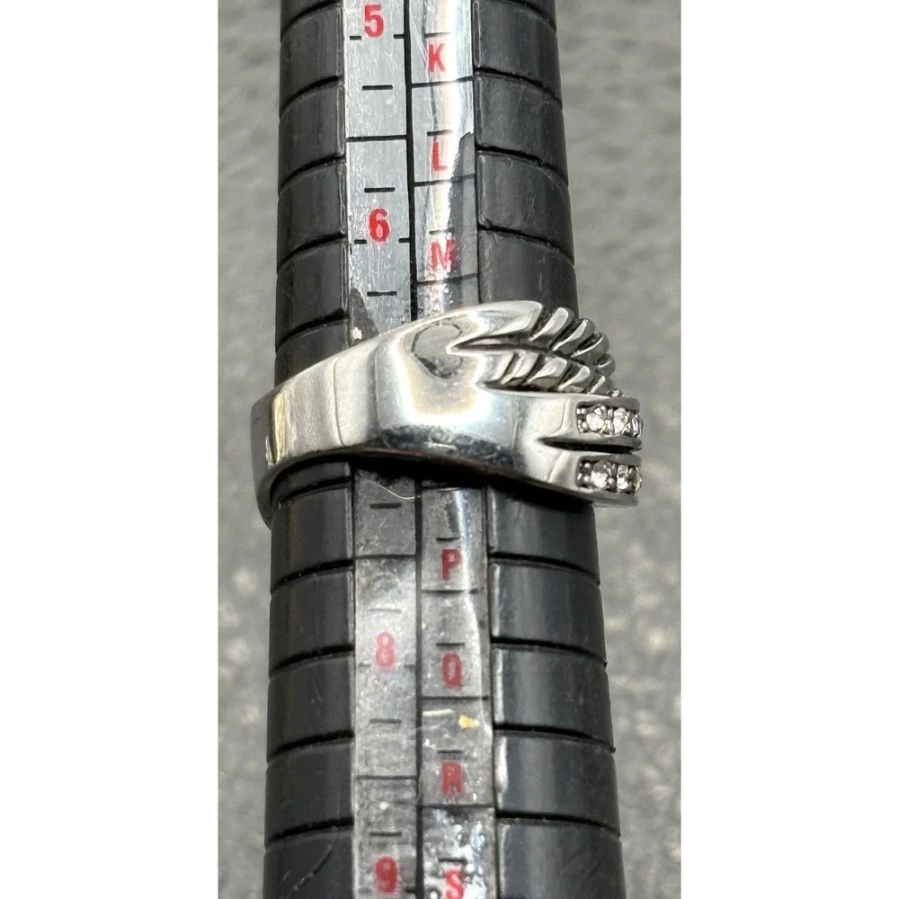 Woven Silver Plated Cubic Zirconia CZ Twisted Cocktail X Band Ring Sz 7